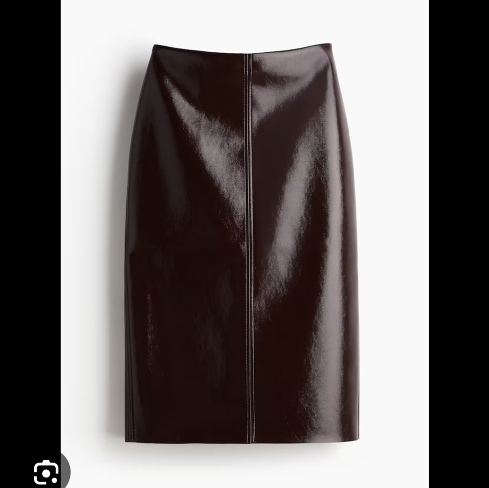 NWT H&M Edition Coated Burgundy Pencil Skirt, S
